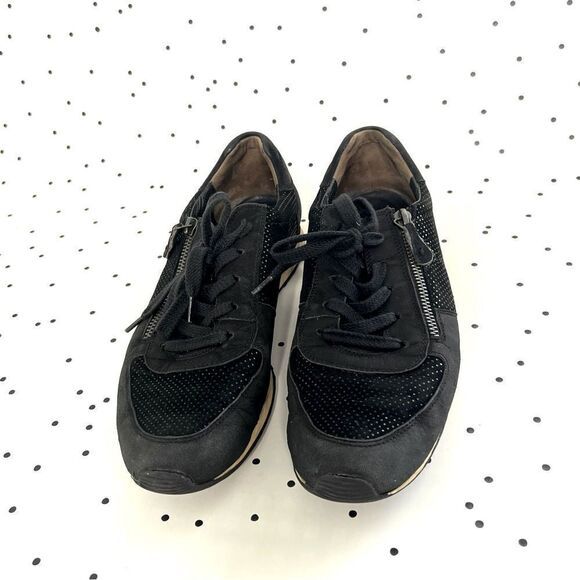 🌱 PAUL GREEN 🌱 black leather suede sneakers size 9,5 zipper - Picture 5 of 12